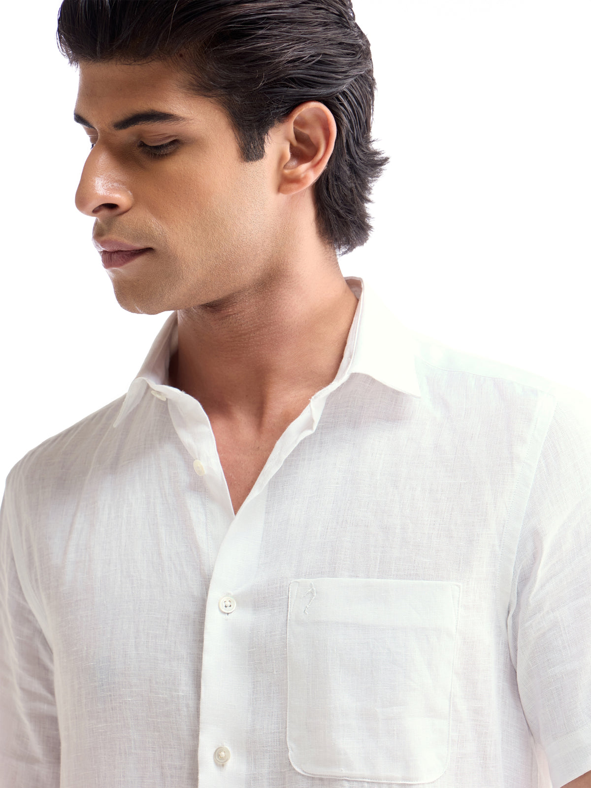 Solid Half Sleeve Linen Shirt - White t4option_0