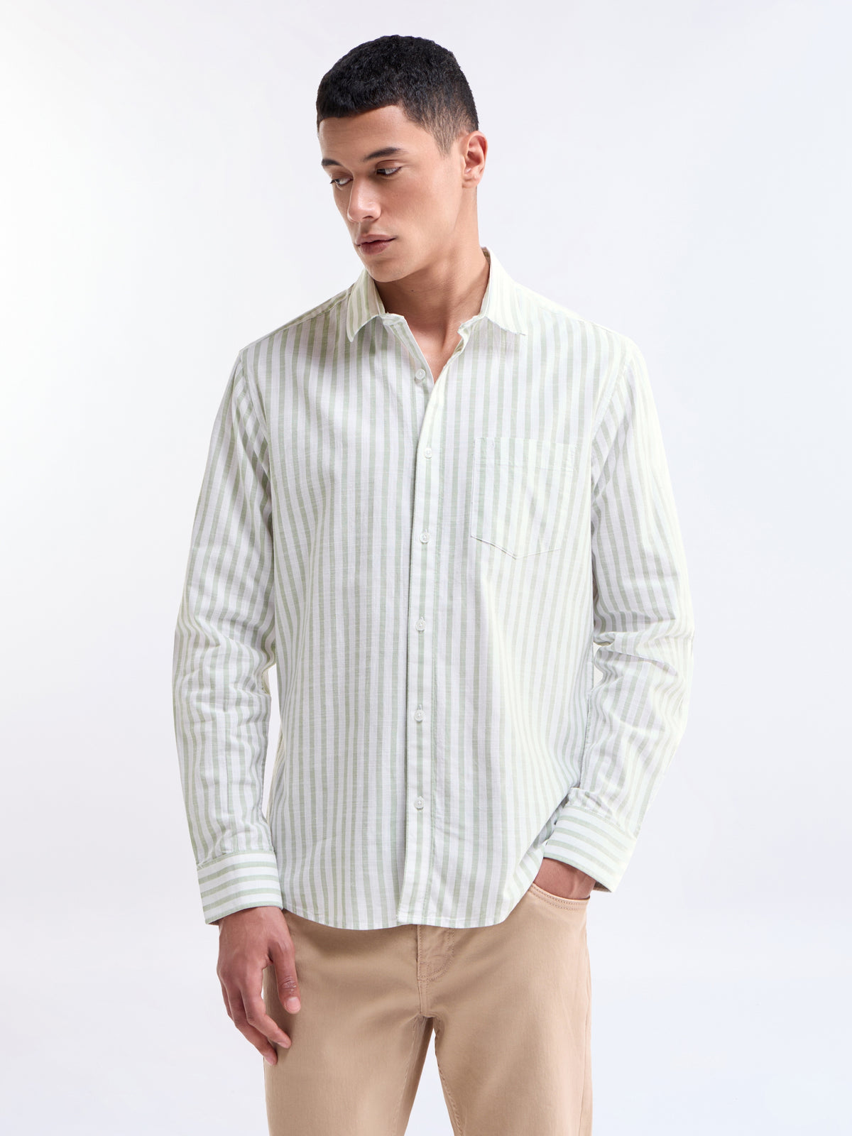 Striped Full Sleeve Cotton Shirt - Sap t4option_0