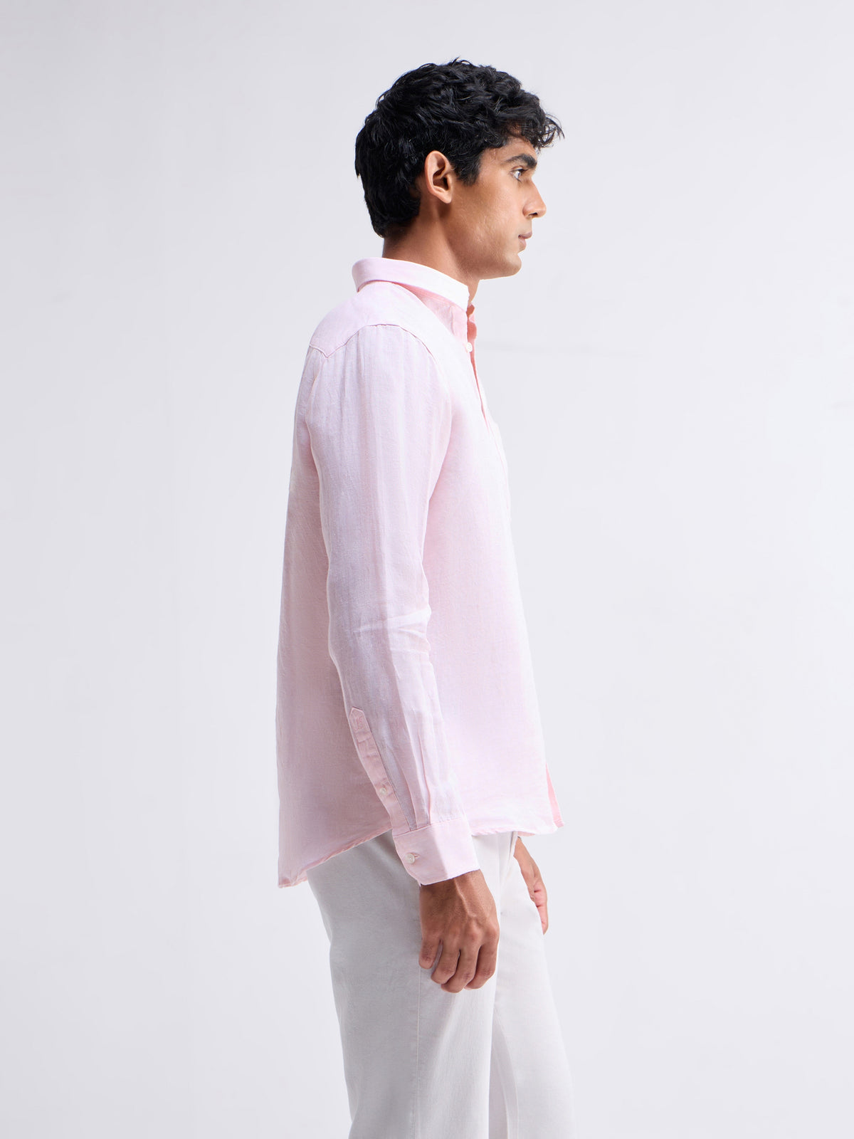 Solid Full Sleeve Linen Shirt - Pink t4option_3