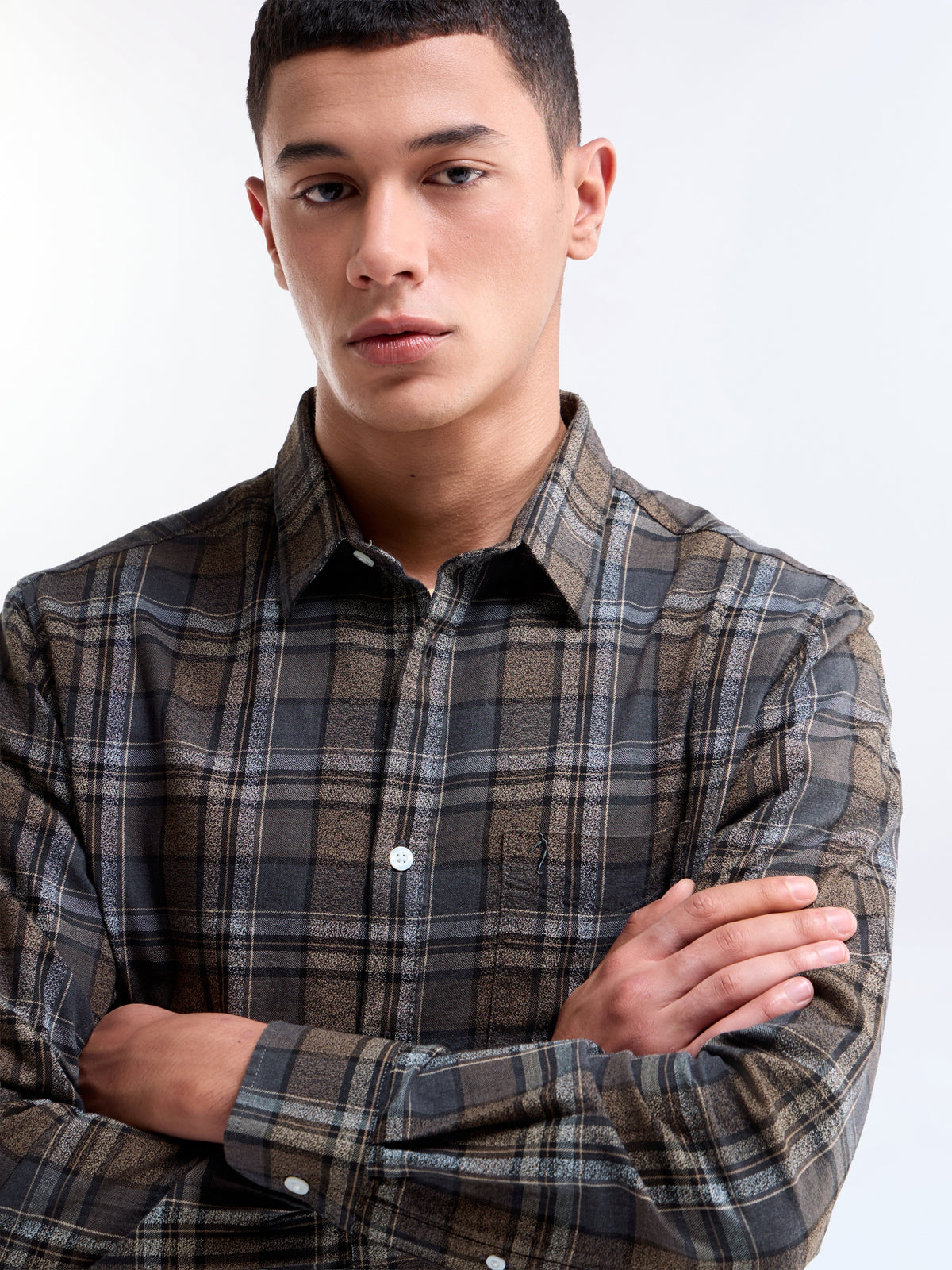 Check Full Sleeve Cotton Shirt - Brown t4option_0