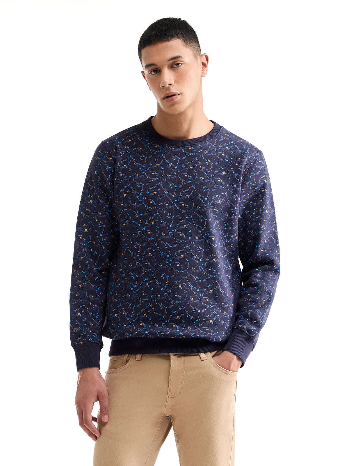 Printed Crew Neck Sweatshirt - Night Sky t4option_0