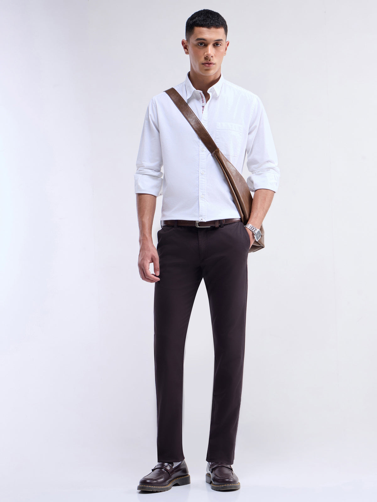 Slim Fit Cotton Tencel Spandex Trouser - Burgundy t4option_0