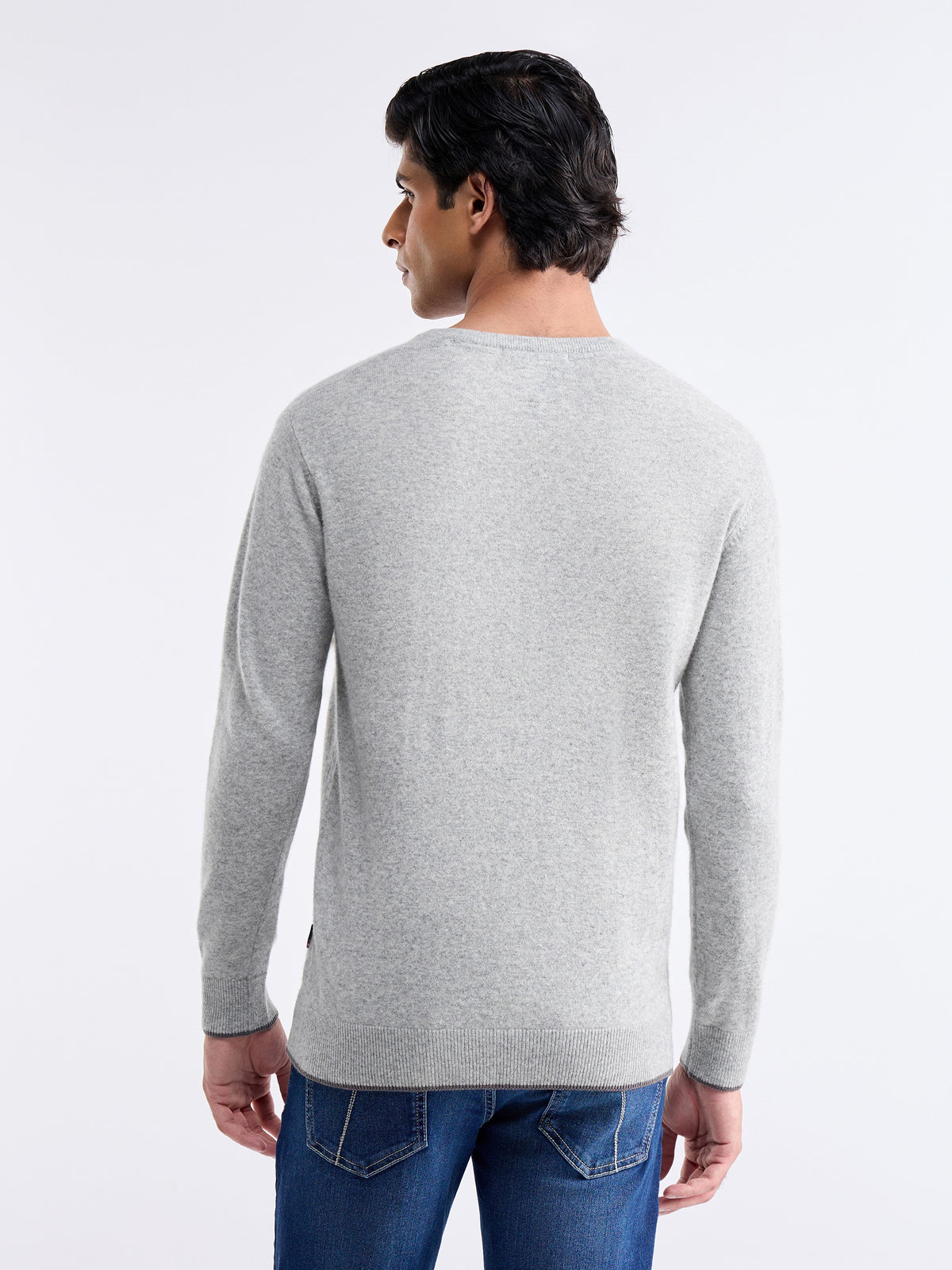 Solid Full Sleeve Crew Neck Sweater - Lt Grey M. t4option_2
