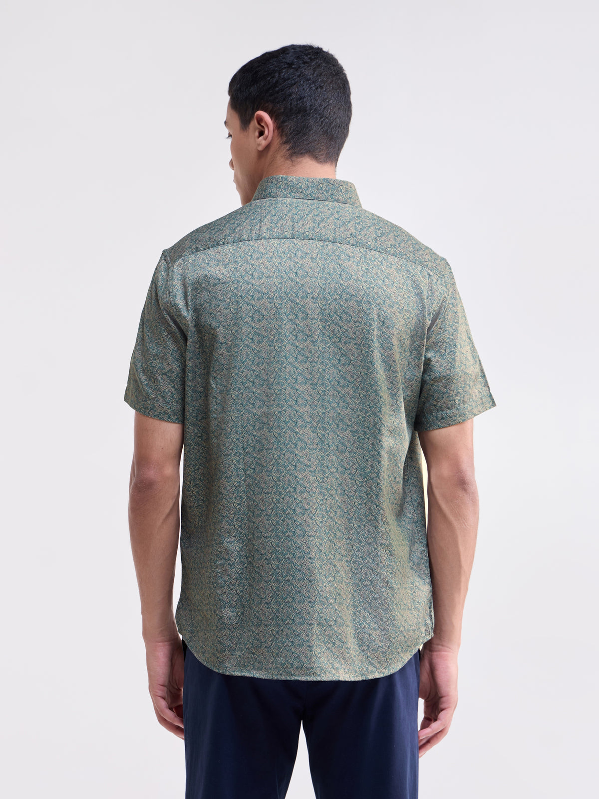 Printed Half Sleeve Cotton Shirt - Black t4option_0