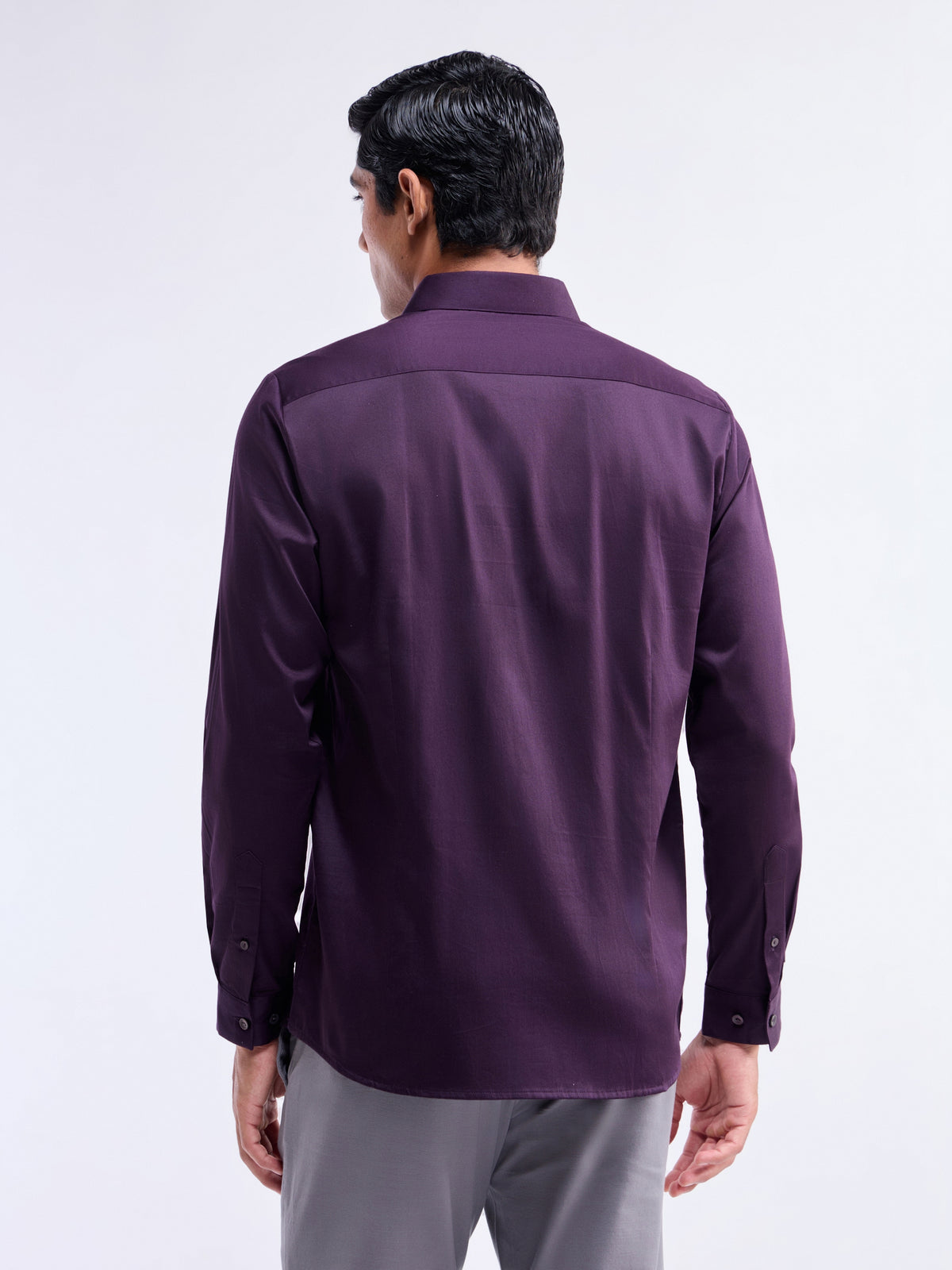 Solid Full Sleeve Cotton Stretch Shirt - Plum t4option_0