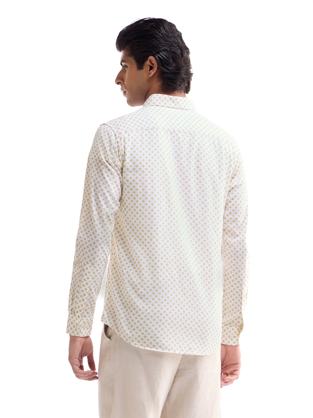 Printed Full Sleeve Cotton Linen Shirt - Khaki t4option_0