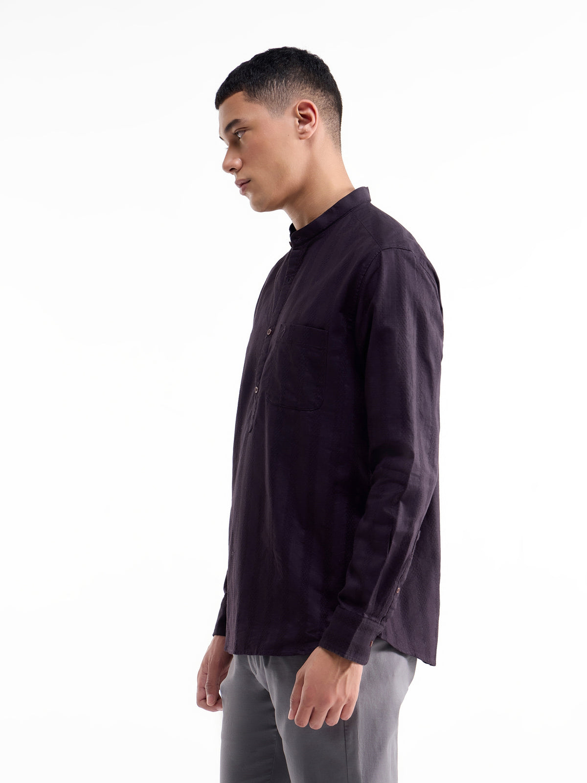 Striped Full Sleeve Cotton Shirt - Plum t4option_2