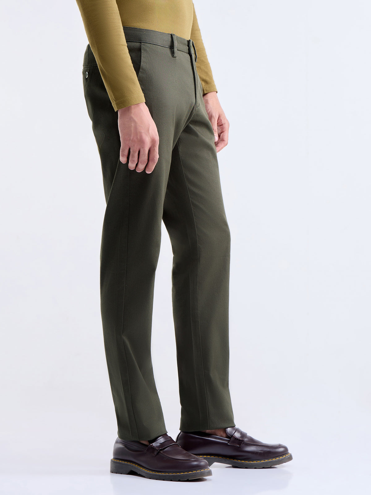 Slim Fit Cotton Stretch Trouser - Dark Olive t4option_9