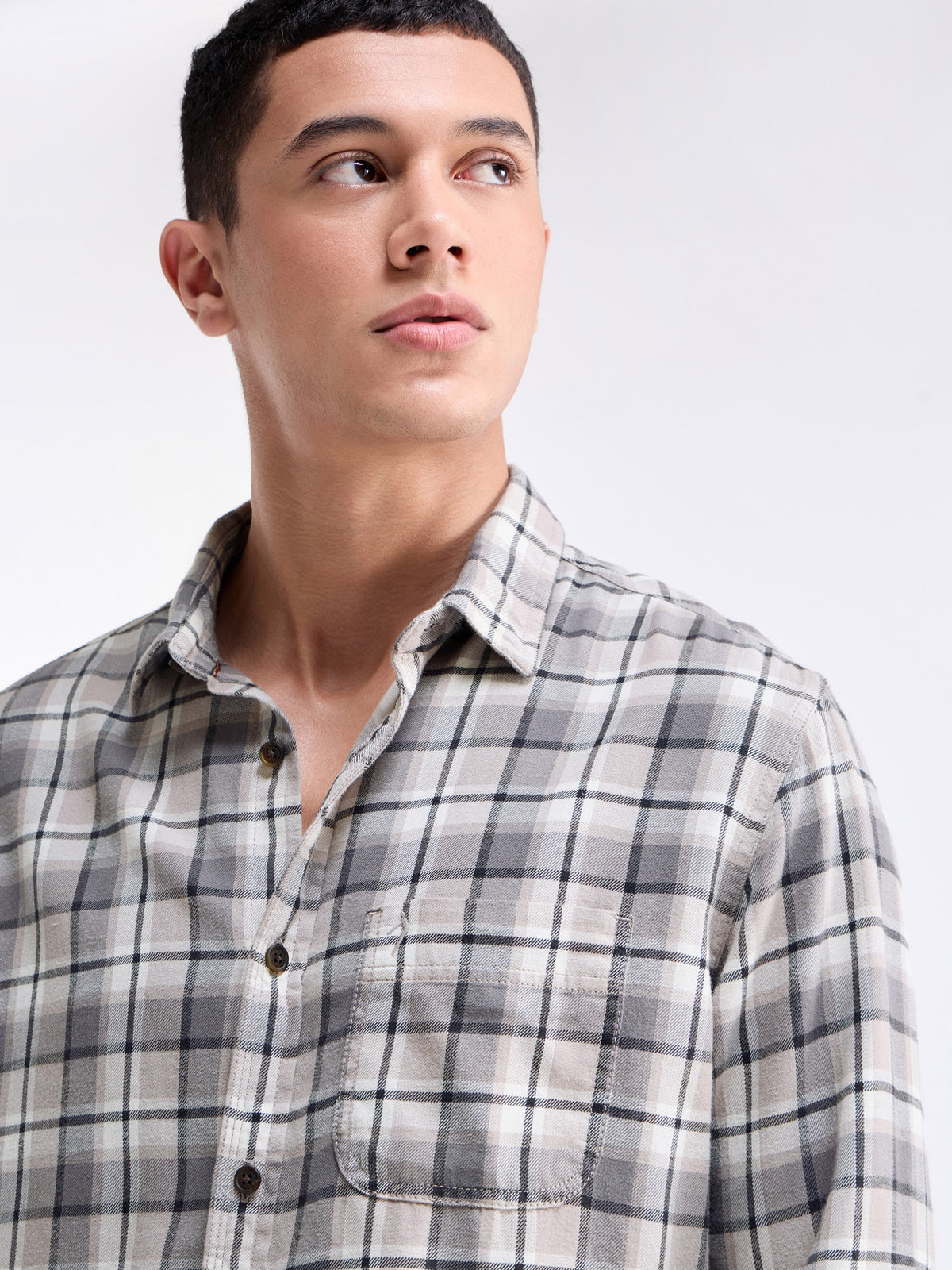 Check Full Sleeve Cotton Shirt - Grey t4option_0
