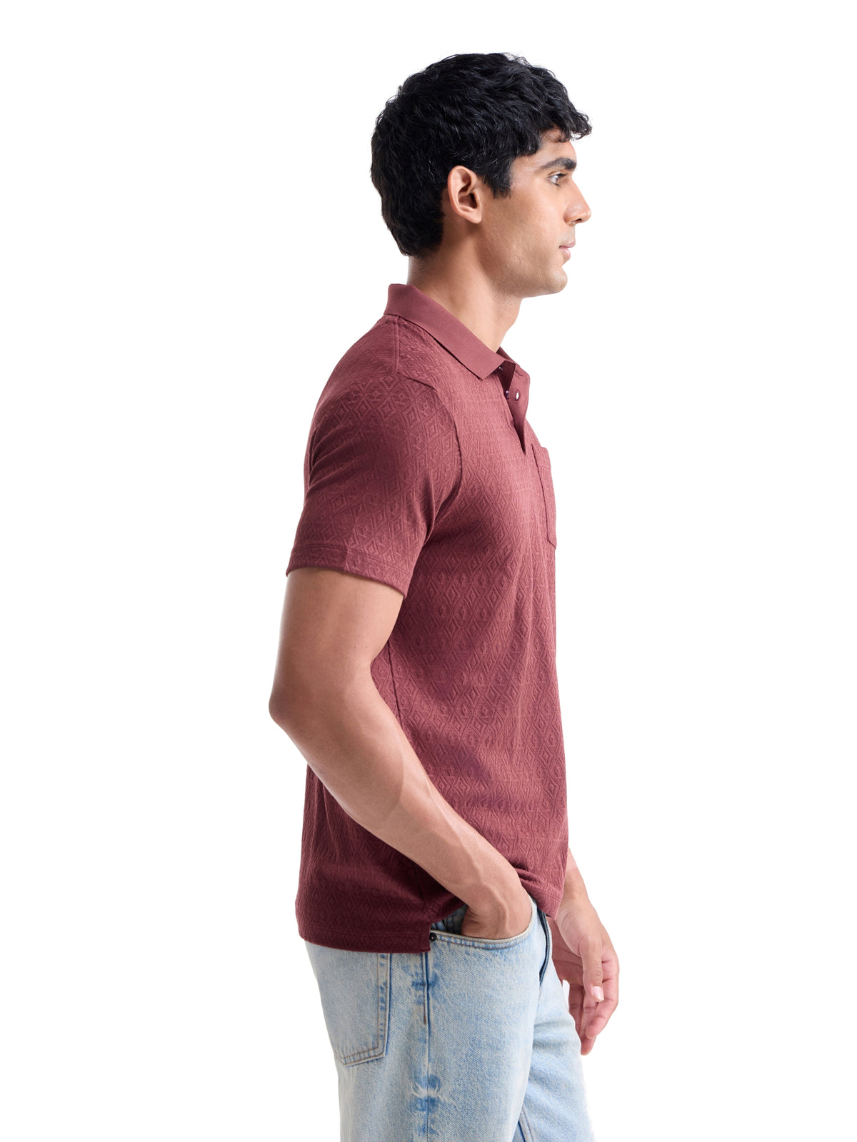 Jacquard Half Sleeve Regular Fit Polo T-Shirt - Maroon t4option_2