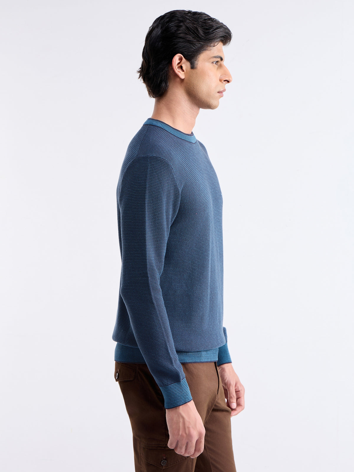 Solid Full Sleeve Crew Neck Sweater - Night Sky t4option_0