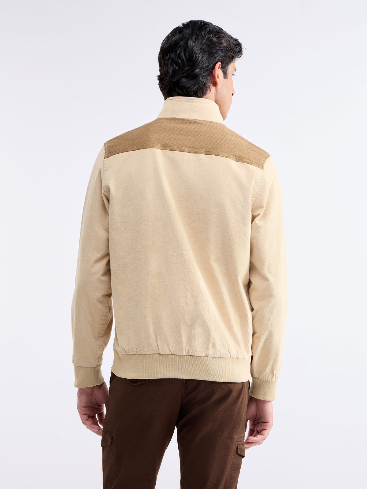 Solid Full Sleeve Bomber Jacket - Ecru t4option_0