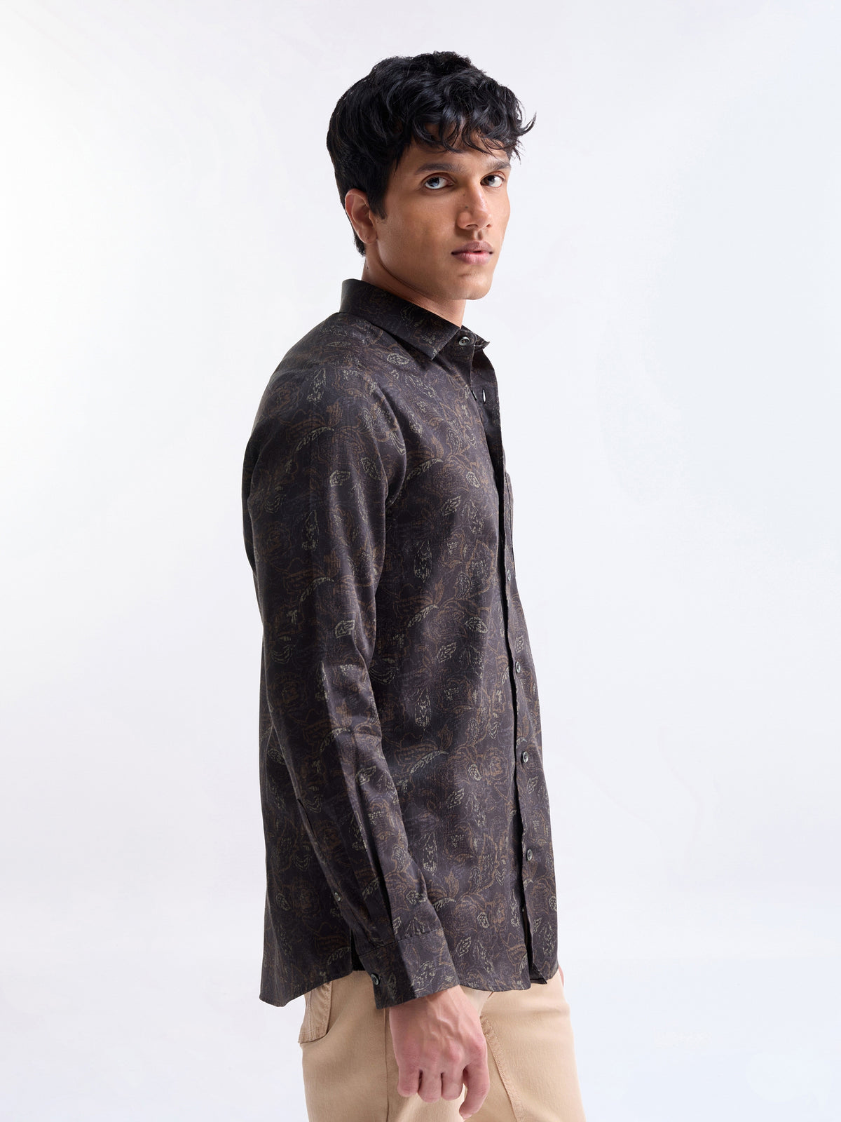 Printed Full Sleeve Cotton Shirt - Wine t4option_0