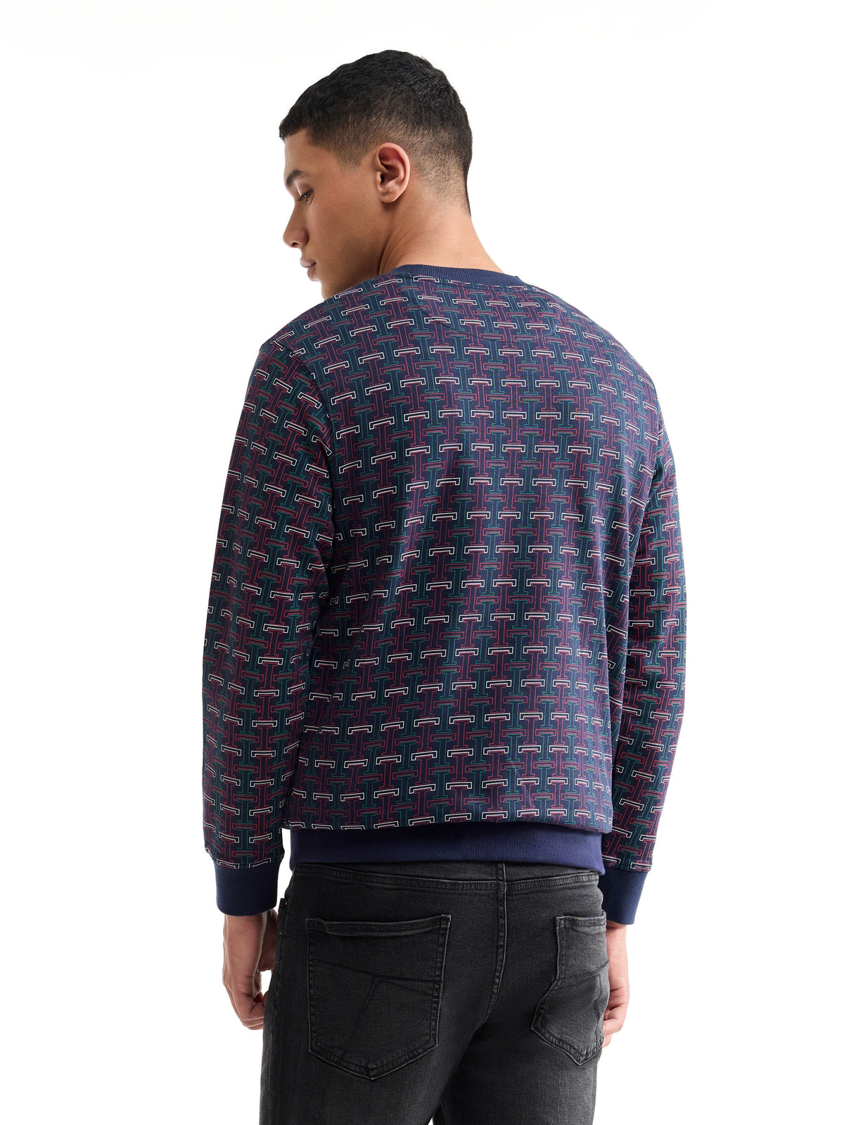 Printed Crew Neck Sweatshirt - Peacoat t4option_0