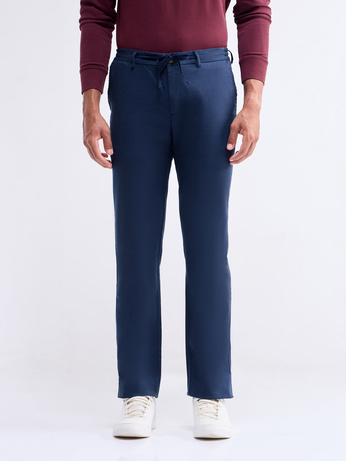 Regular Fit Cotton Linen Trouser - Navy t4option_1