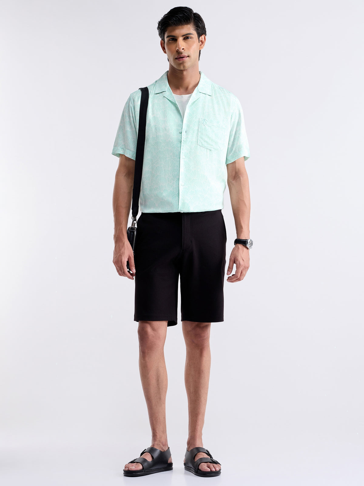 Printed Half Sleeve Tencel Rayon Shirt - Lt Green t4option_0