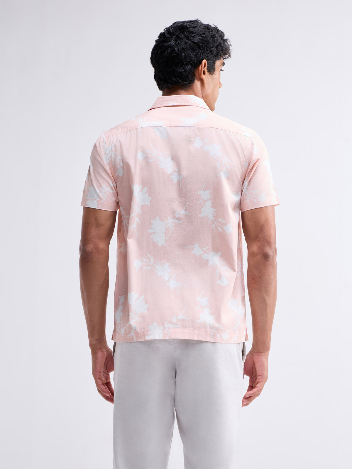 Printed Half Sleeve Cotton Shirt - Coral t4option_0