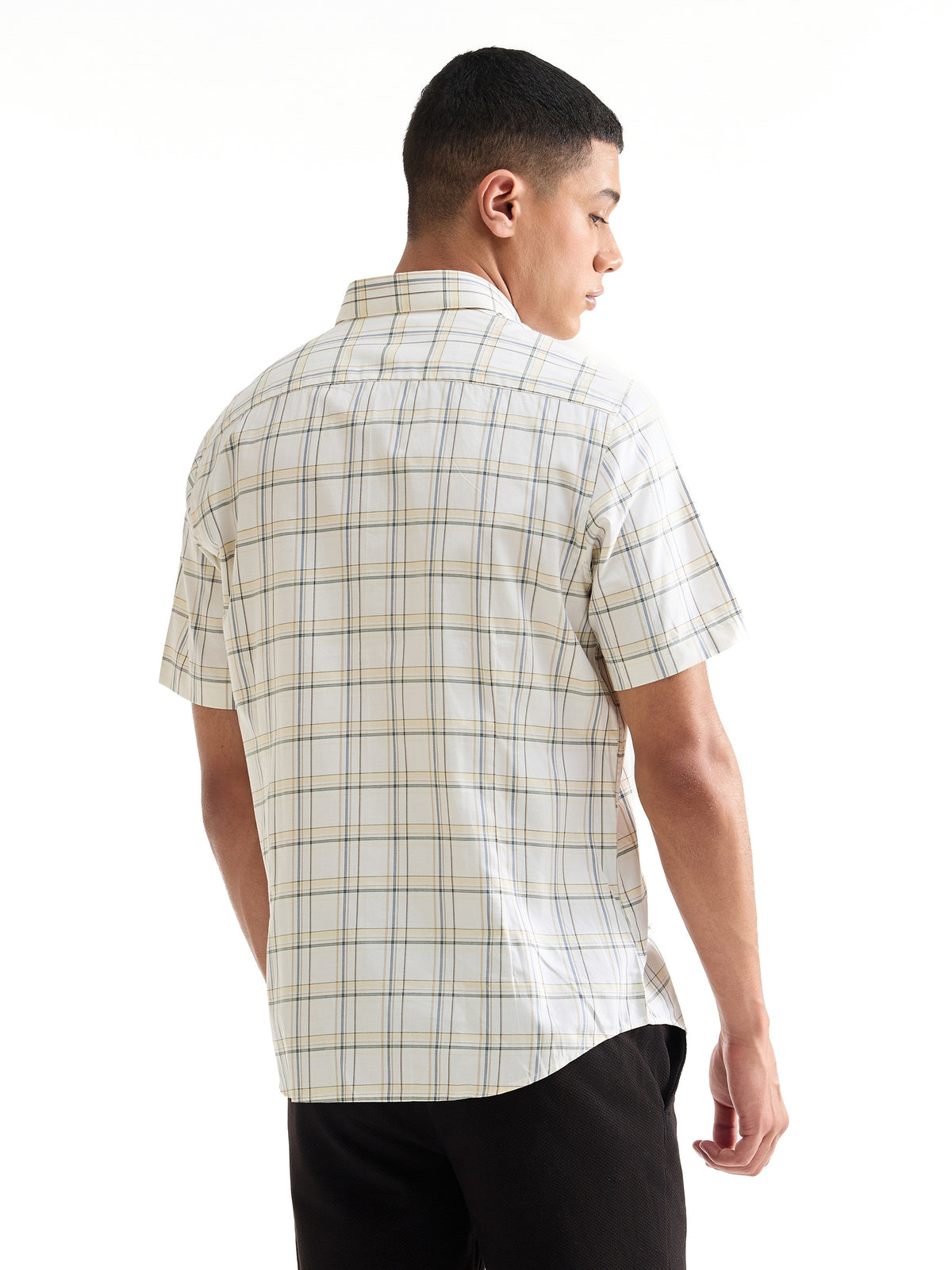 Check Half Sleeve Cotton Shirt - Off White t4option_0