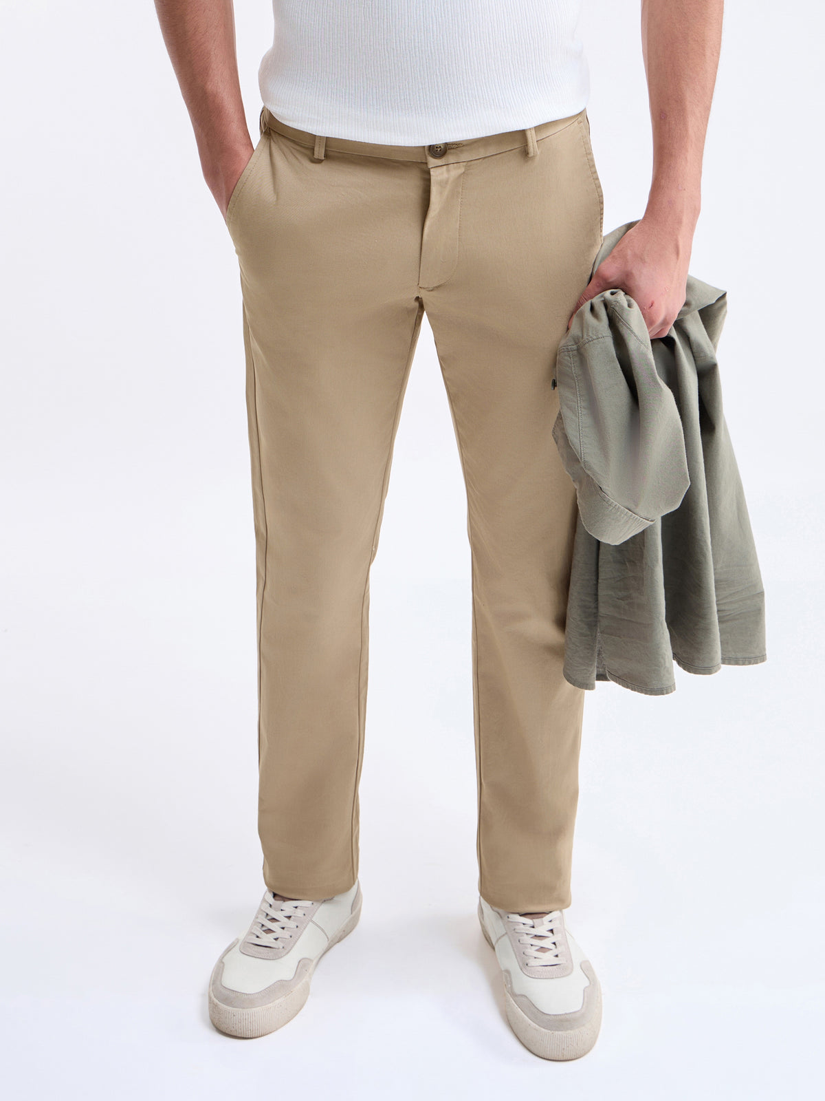 Twill Slim Fit Cotton Stretch Trouser - Khaki t4option_2