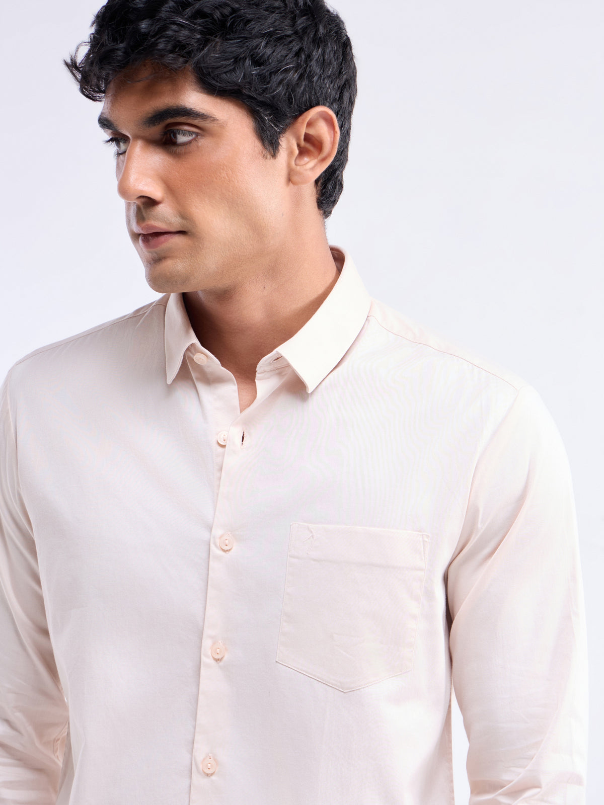 Solid Full Sleeve Cotton Stretch Shirt - Coral t4option_2