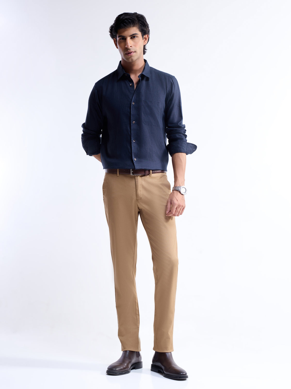 Solid Regular Fit Shirt - Navy t4option_5