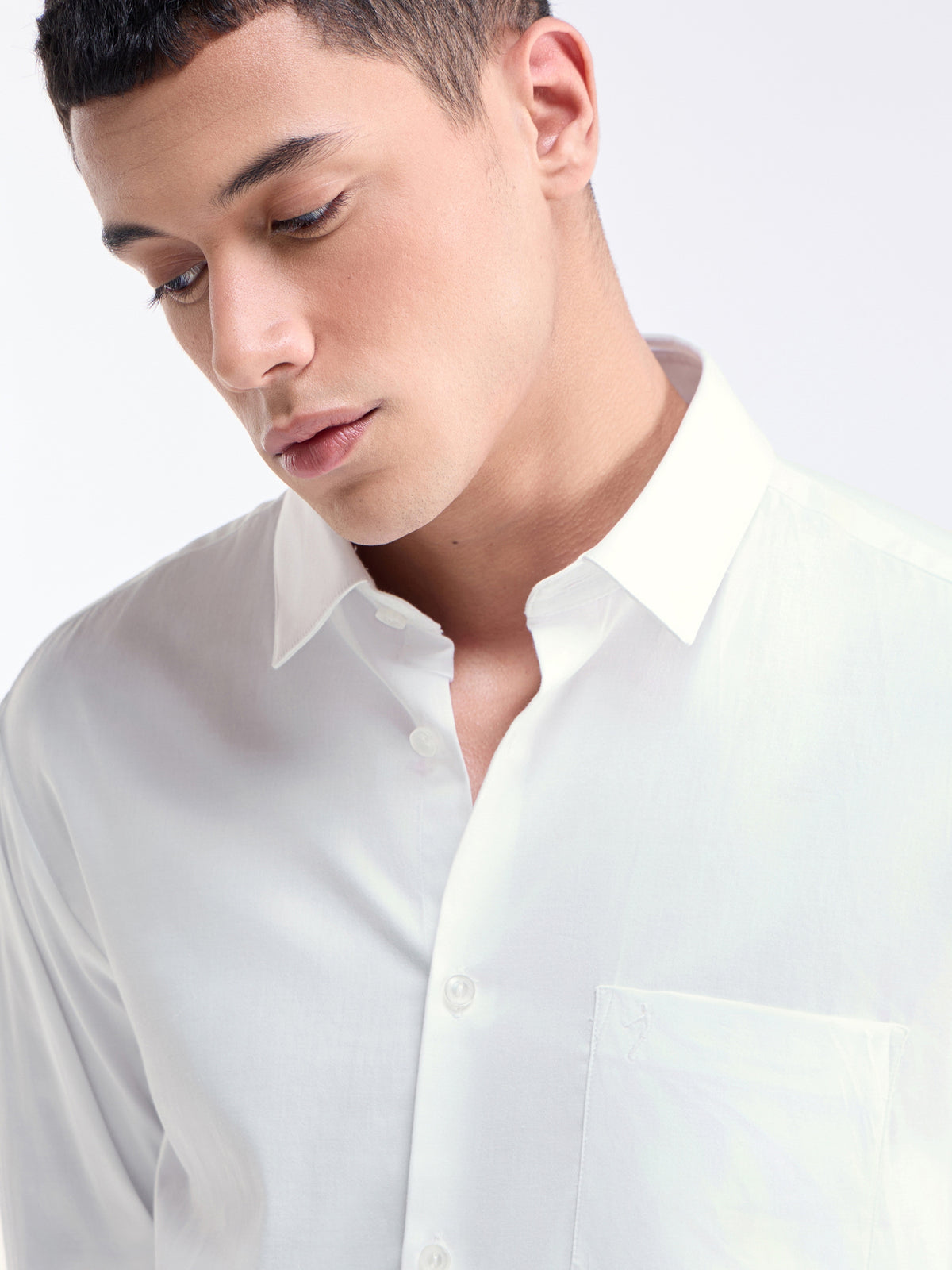 Solid Full Sleeve Cotton Stretch Shirt - White t4option_1