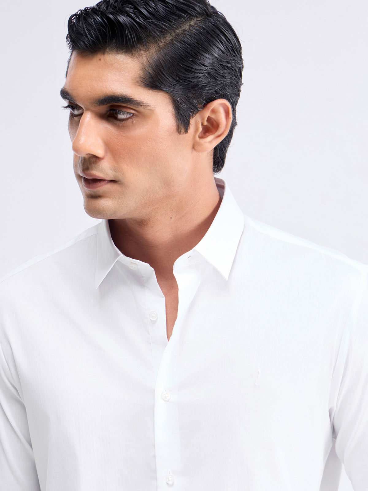 Solid Full Sleeve Poly Stretch Shirt - White t4option_0