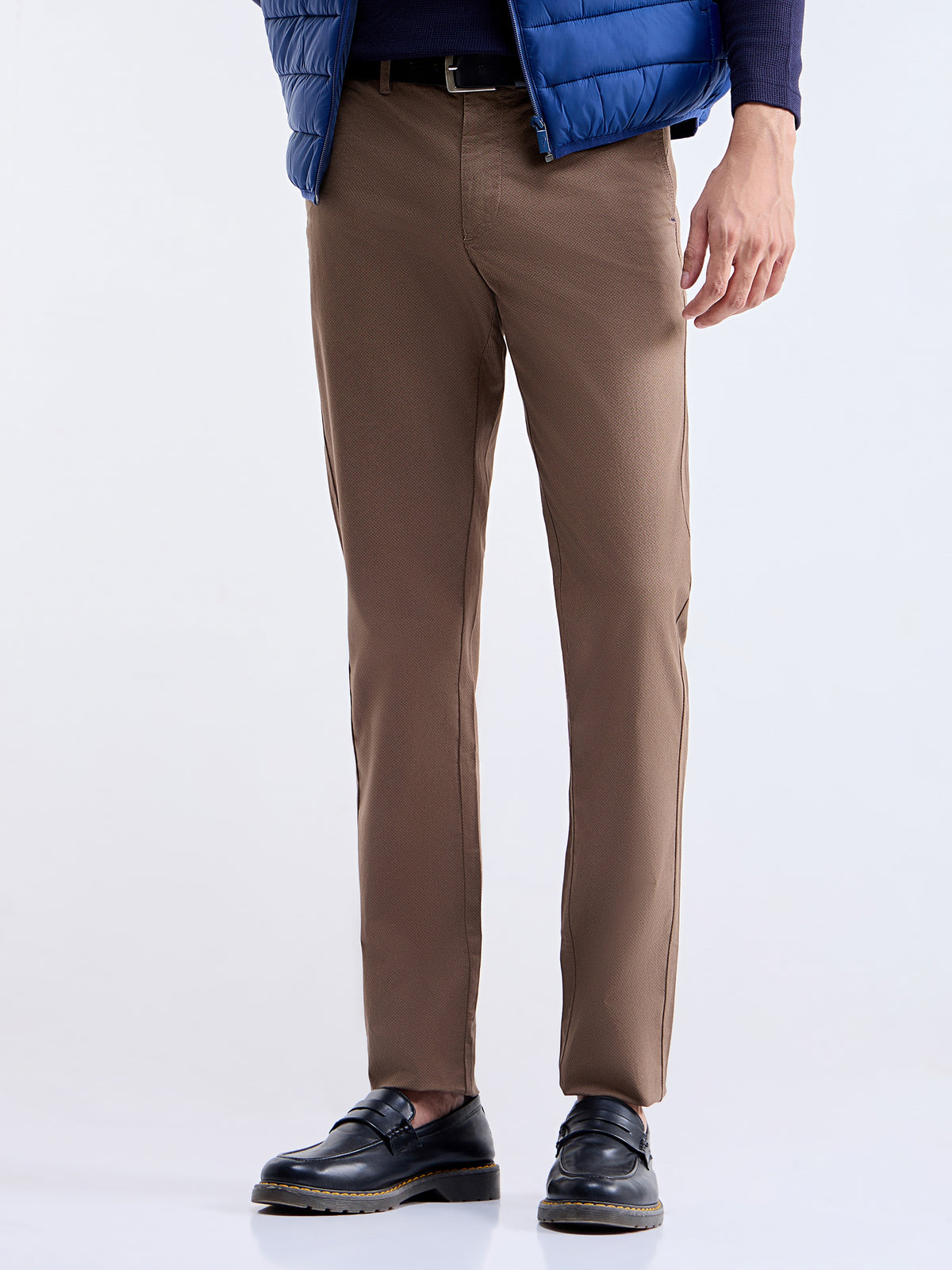 Printed Slim Fit Cotton Trouser - Tan t4option_0