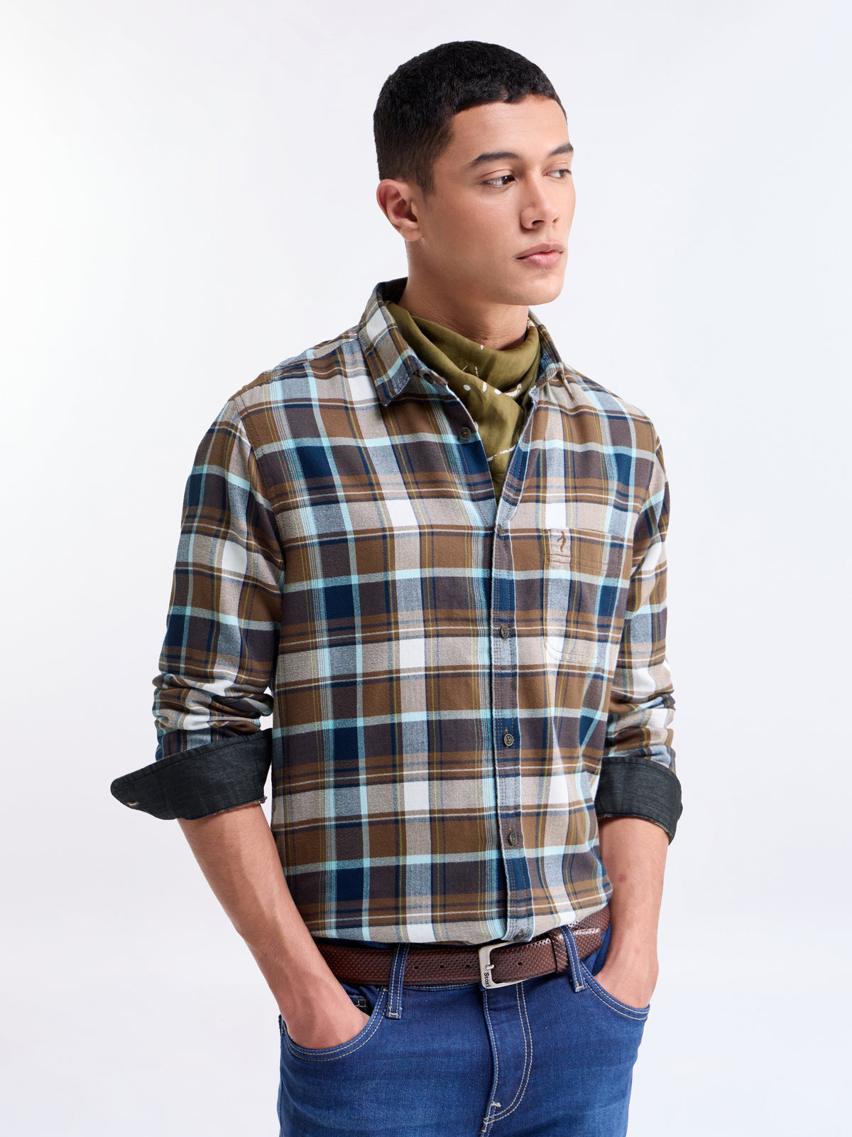 Check Full Sleeve Cotton Shirt - Tobacco t4option_0