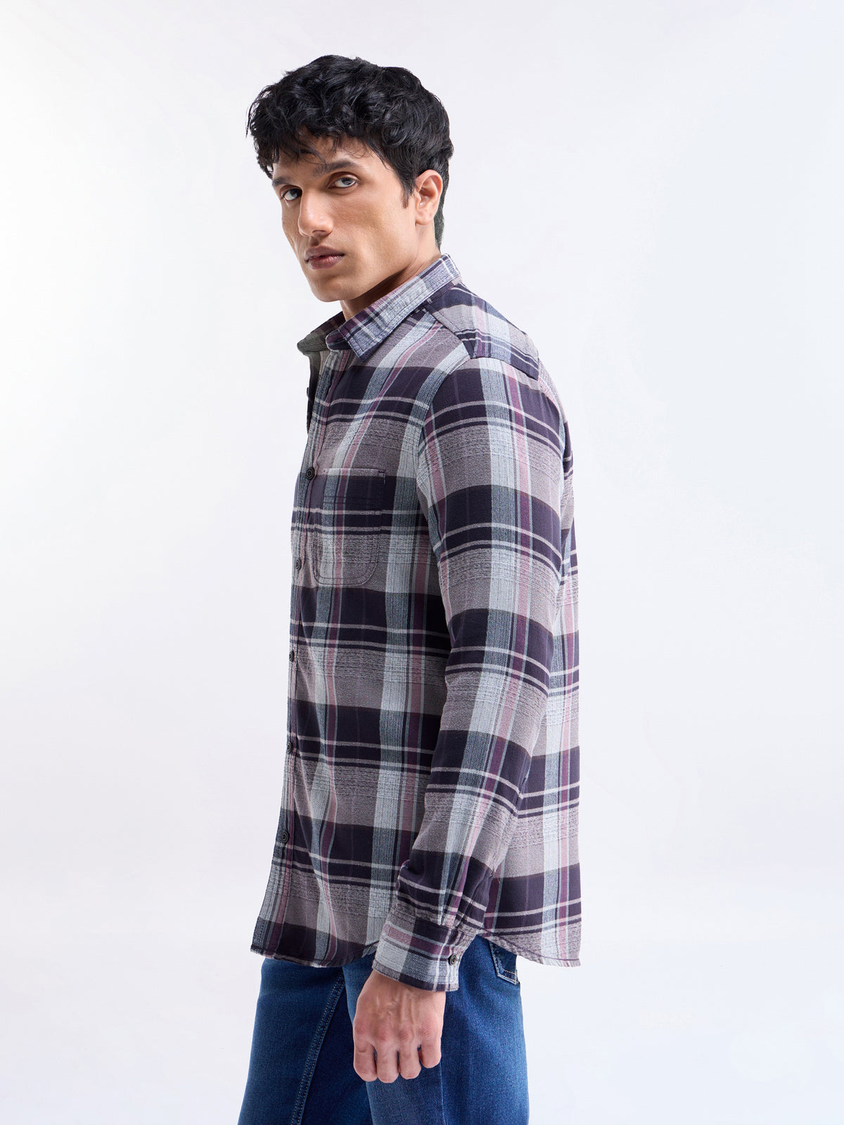 Check Full Sleeve Cotton Shirt - Plum t4option_0