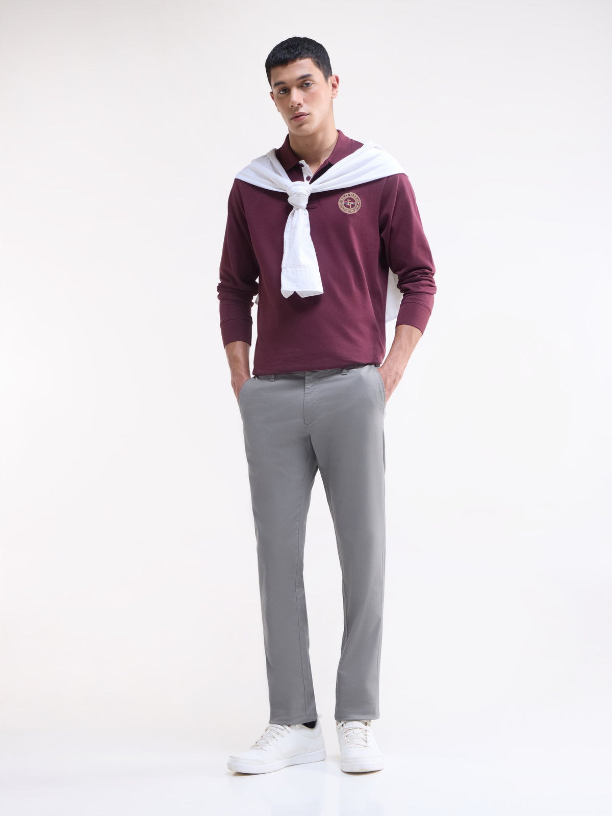 Slim Fit Cotton Stretch Trouser - Light Grey t4option_2
