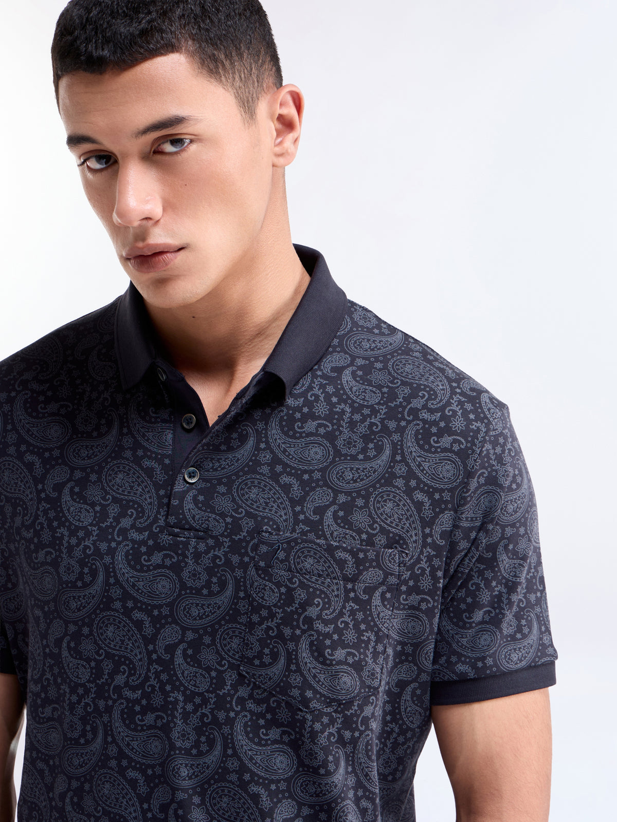 Printed Half Sleeve Regular Fit Polo T-Shirt - Navy t4option_0