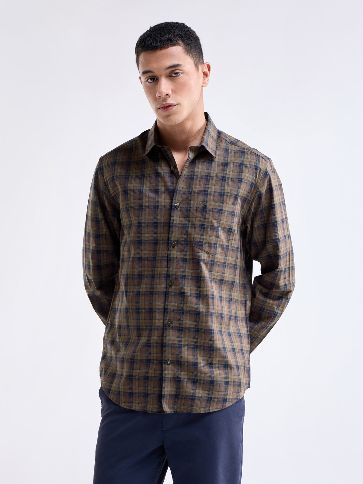 Check Full Sleeve Cotton Shirt - Tabacco t4option_1