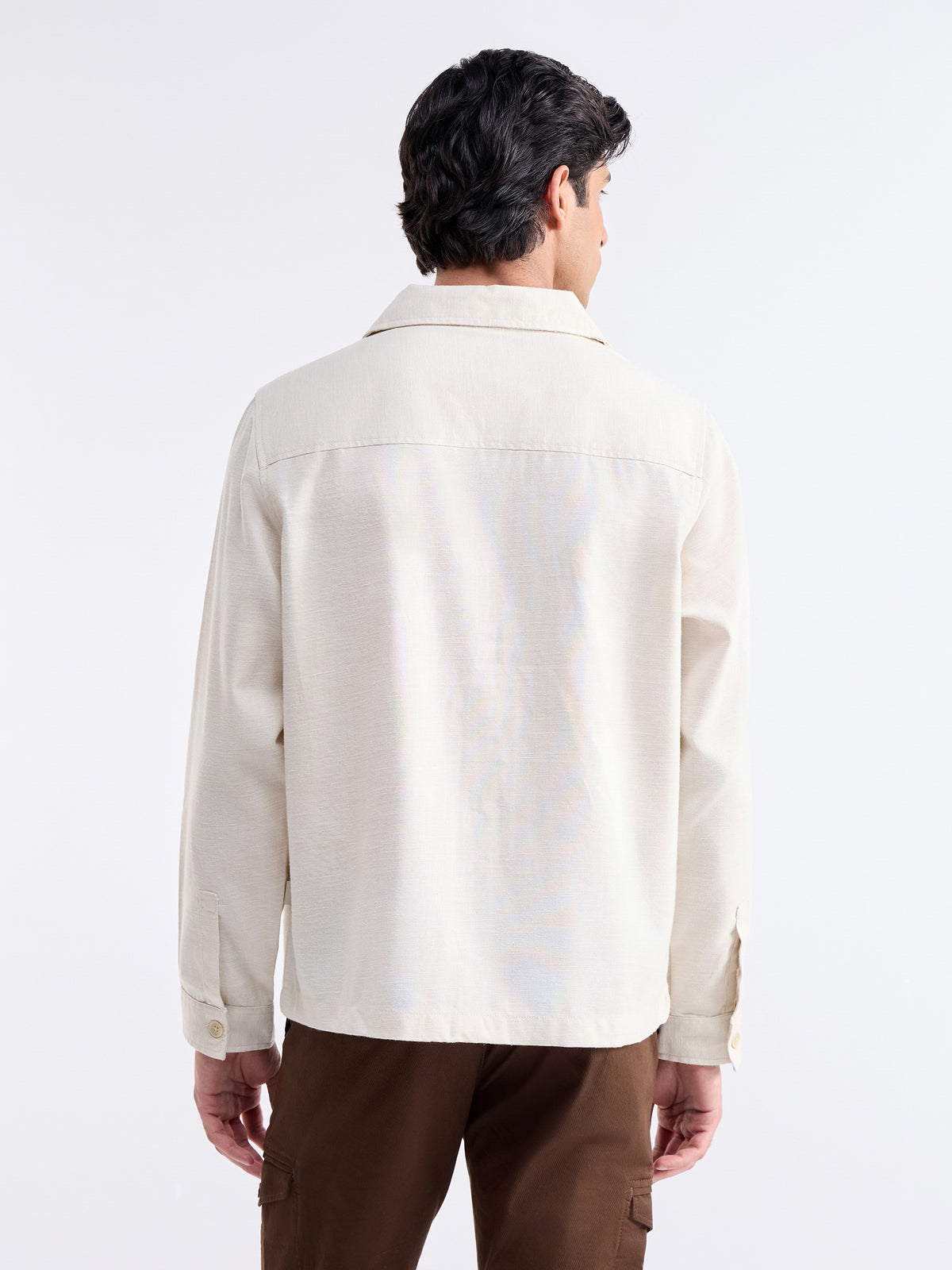 Solid Full Sleeve Shacket Jacket - Ecru t4option_0