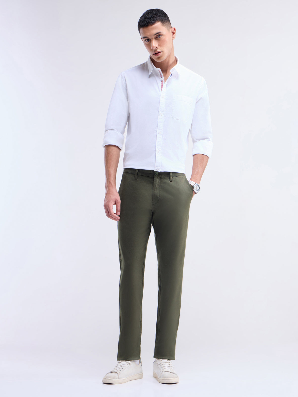 Slim Fit Cotton Stretch Trouser - Dark Olive t4option_6