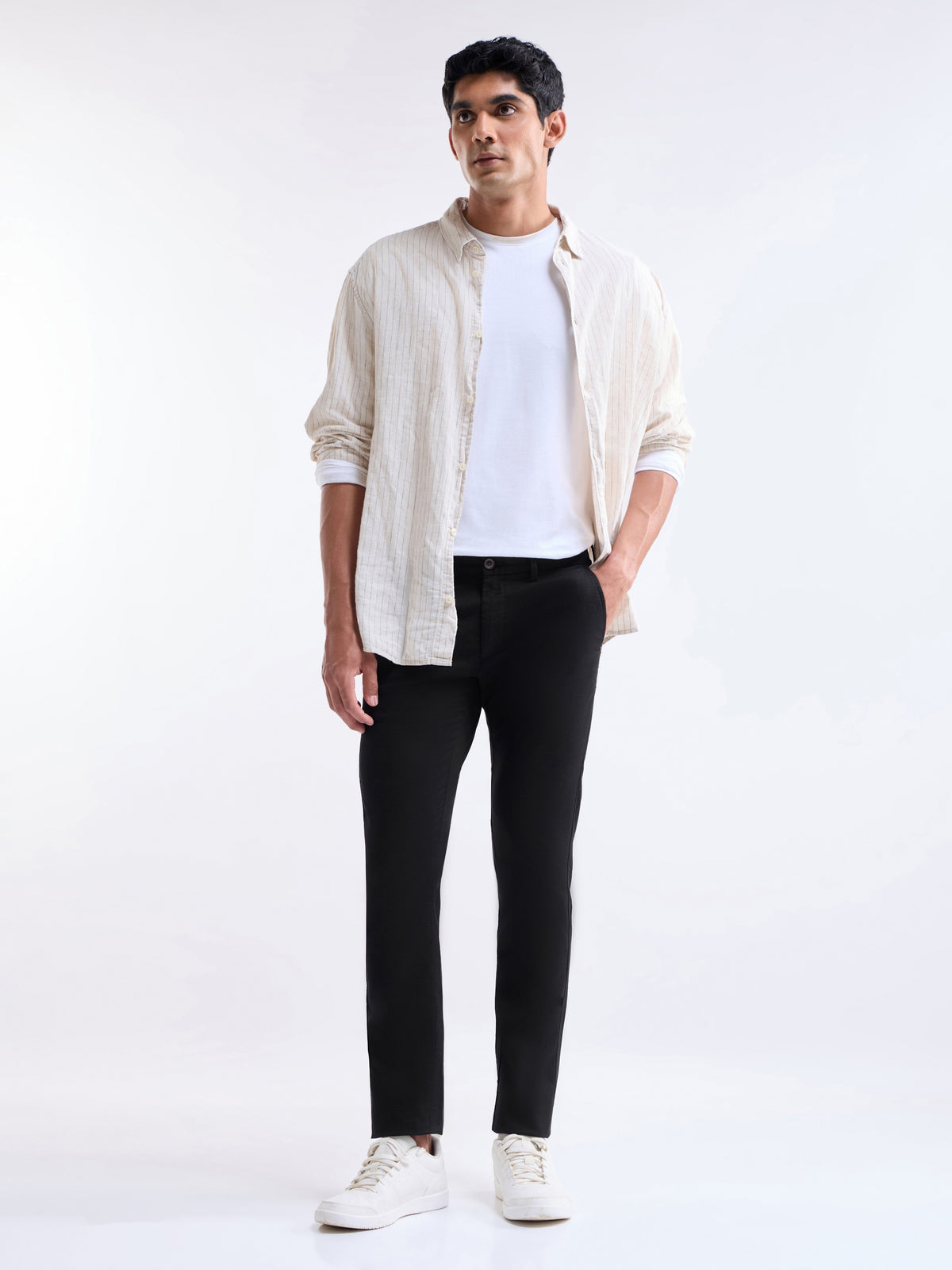 Regular Fit Cotton Stretch Trouser - Black t4option_0