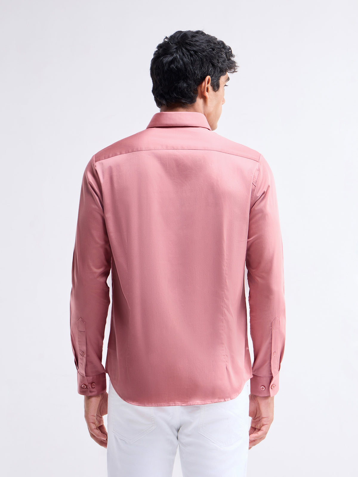 Solid Full Sleeve Cotton Stretch Shirt - Salmon t4option_8