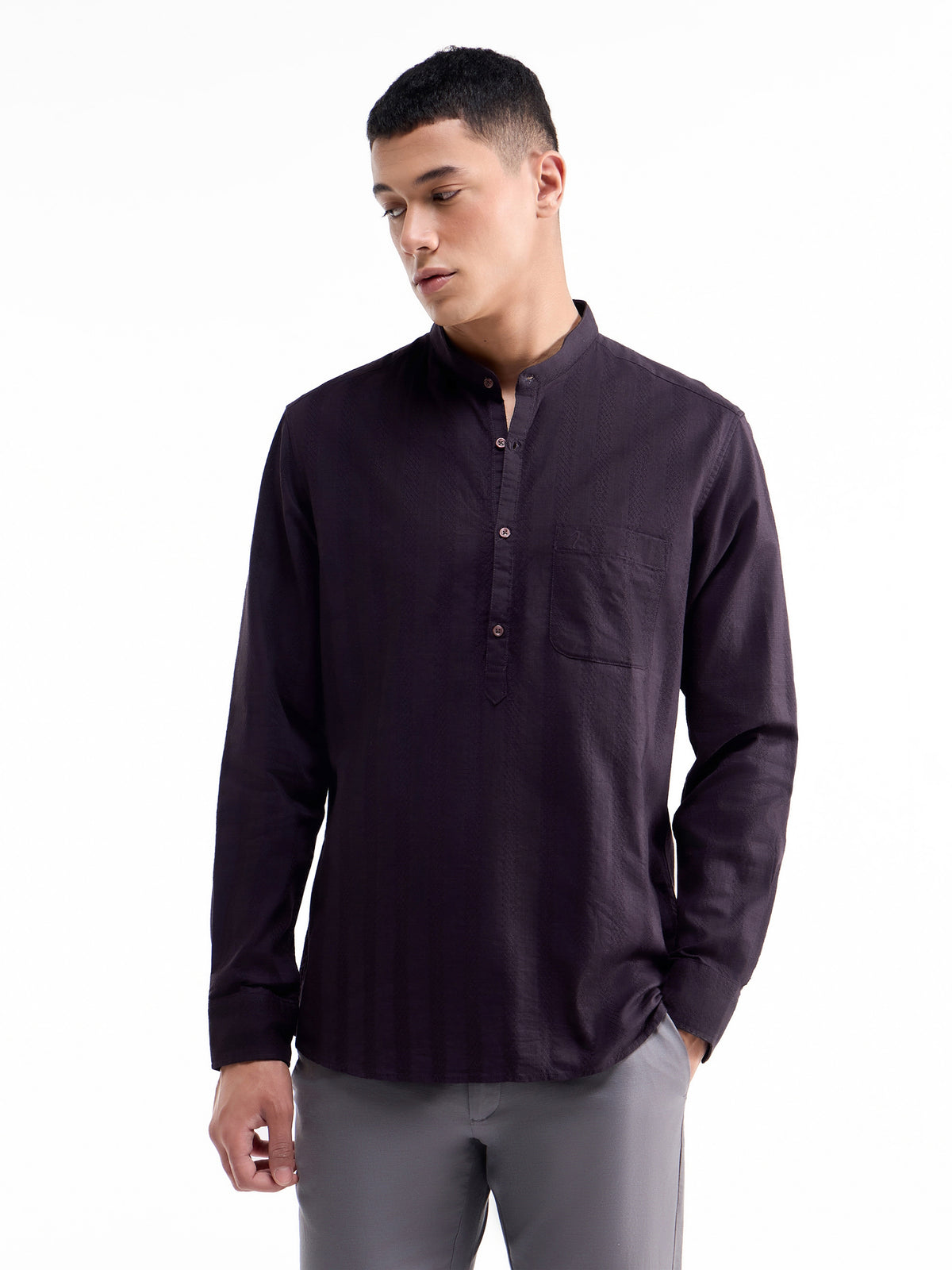 Striped Full Sleeve Cotton Shirt - Plum t4option_2
