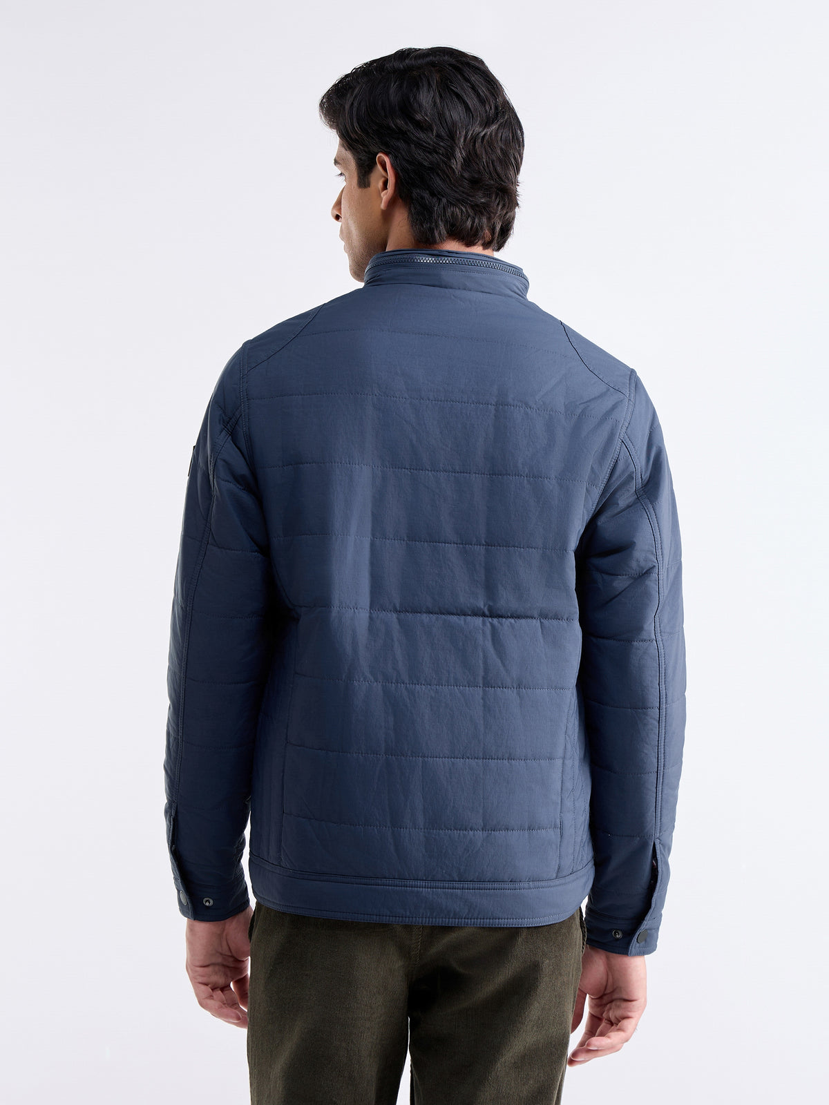 Solid Full Sleeve Bomber Jacket - Navy t4option_0