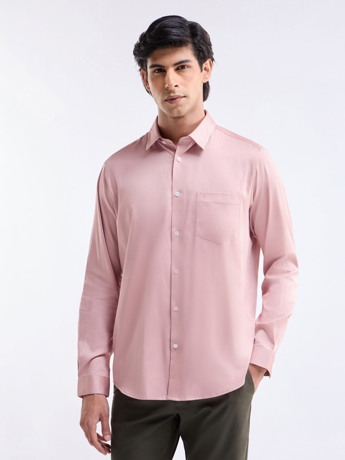 Solid Full Sleeve Cotton Stretch Shirt - Mid Pink t4option_5