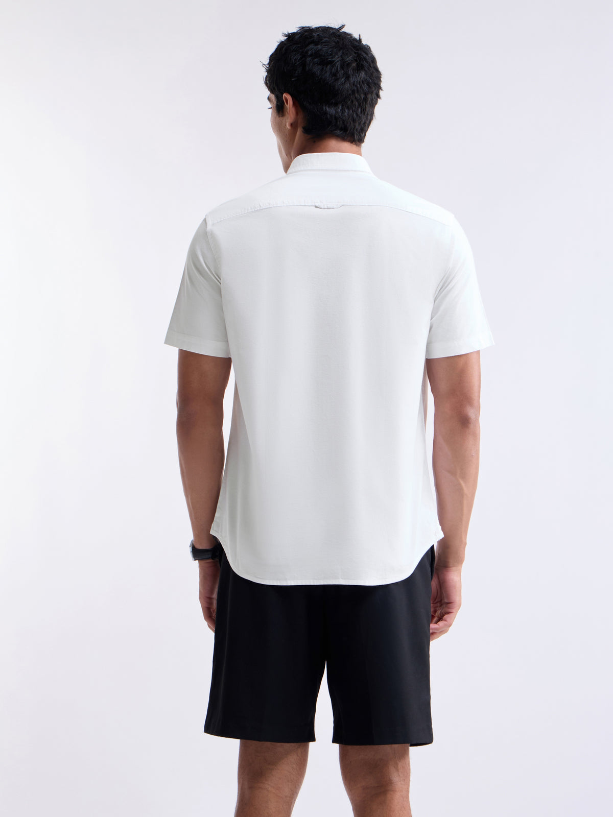 Solid Half Sleeve Cotton Stretch Shirt - White t4option_0