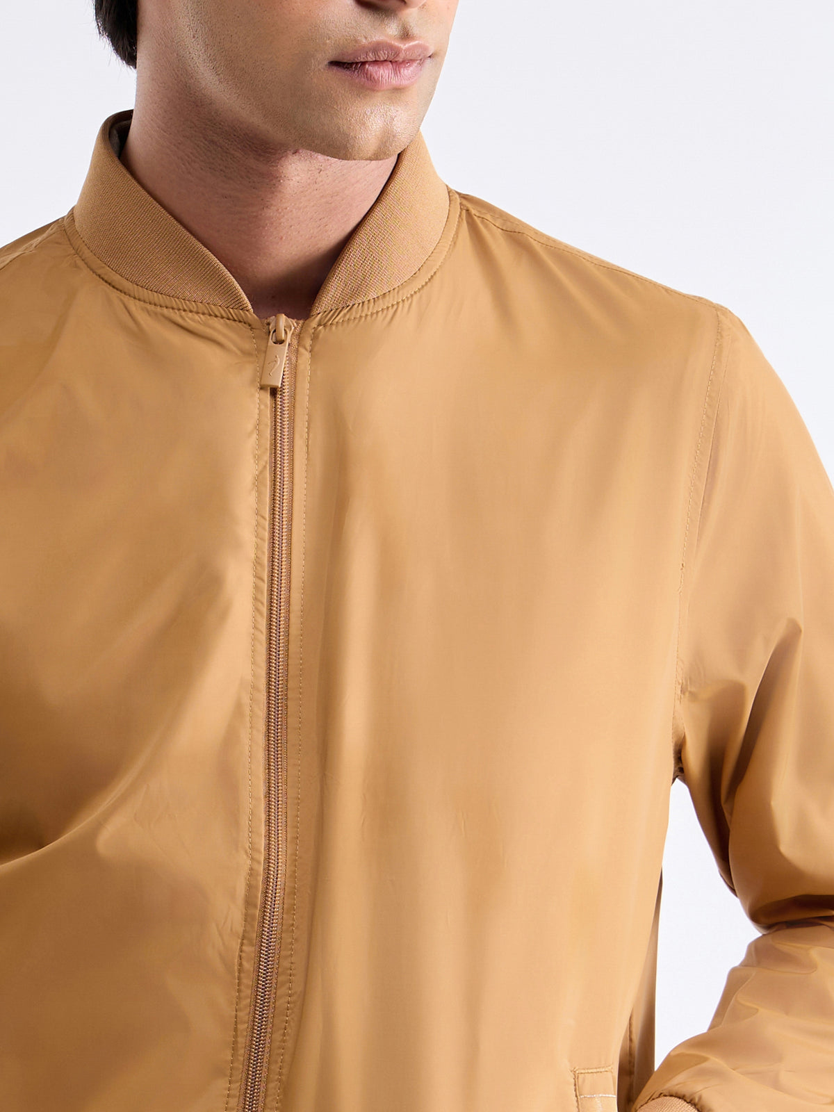 Solid Full Sleeve Bomber Jacket - Mango t4option_0