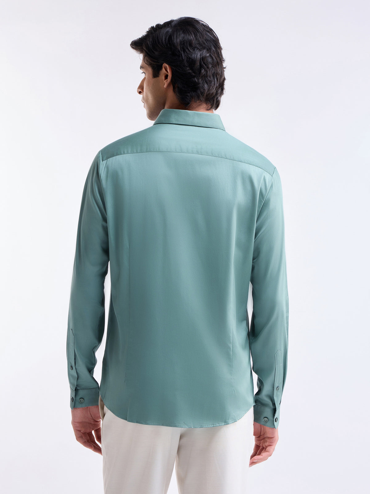 Solid Full Sleeve Cotton Stretch Shirt - Sap t4option_9