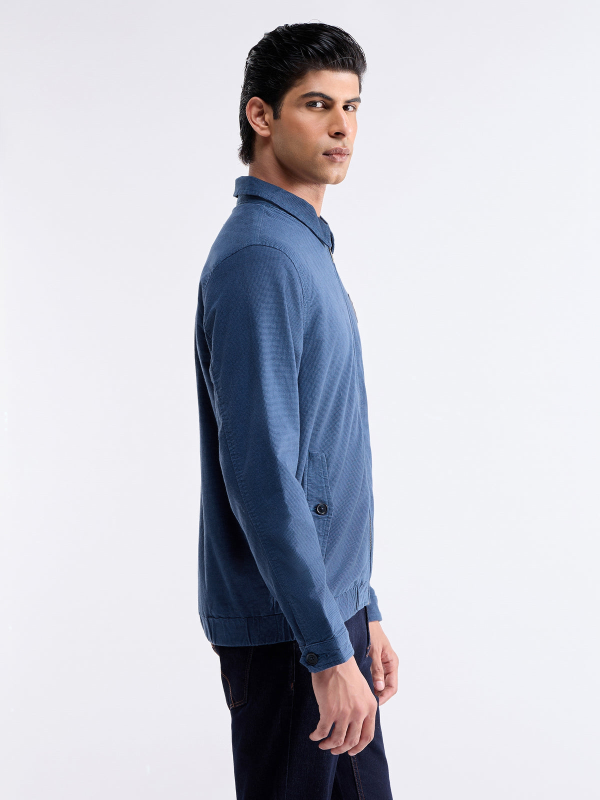 Solid Full Sleeve Bomber Jacket - Navy t4option_0
