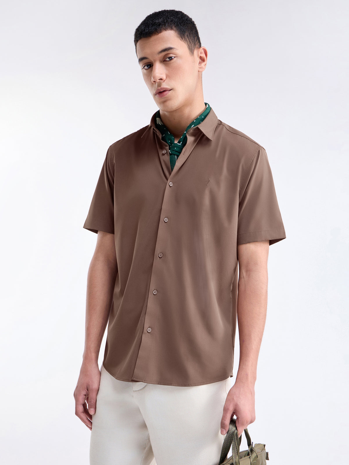 Solid Half Sleeve Shirt - Choco t4option_0