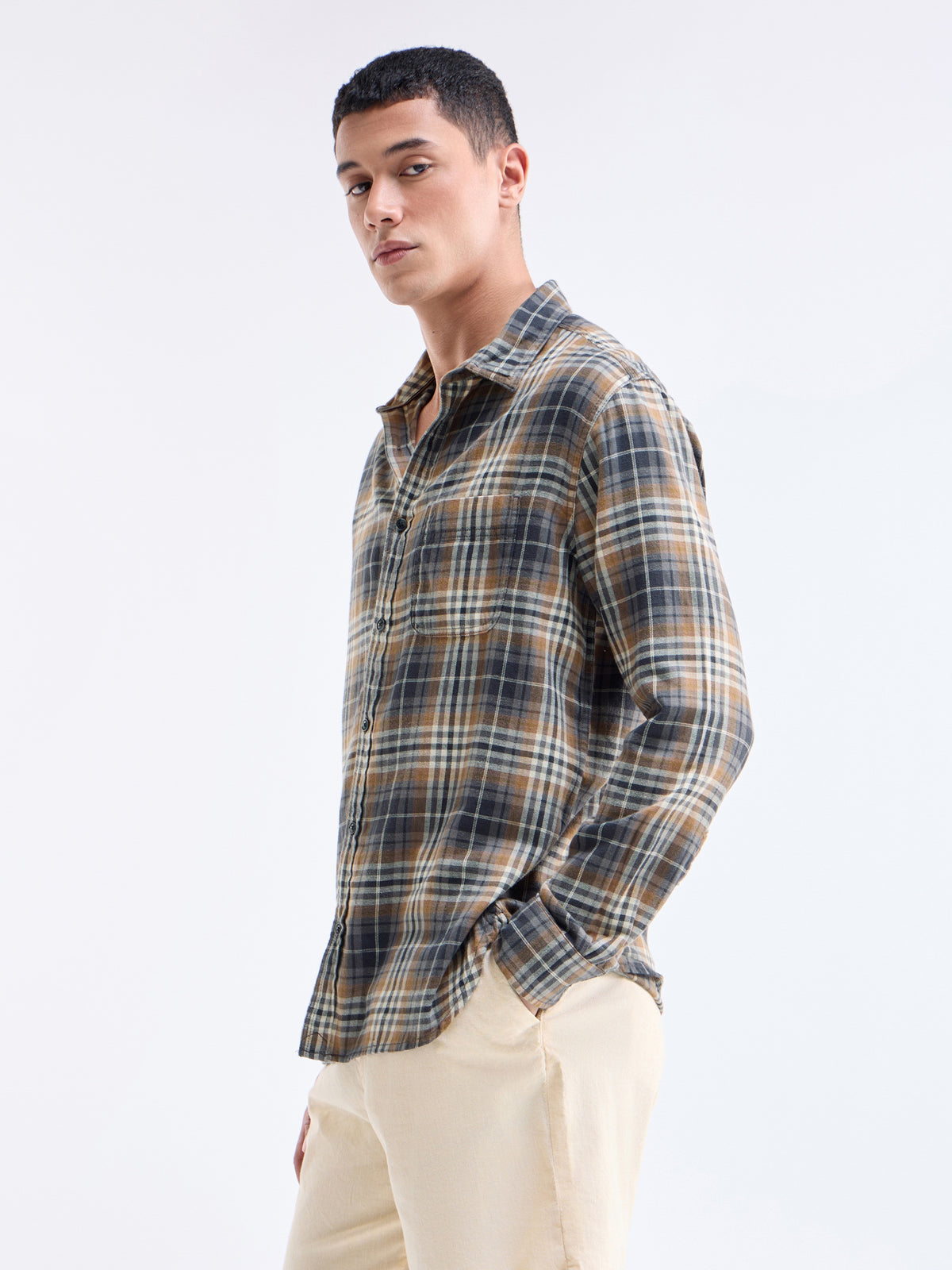 Check Full Sleeve Cotton Shirt - Black t4option_0