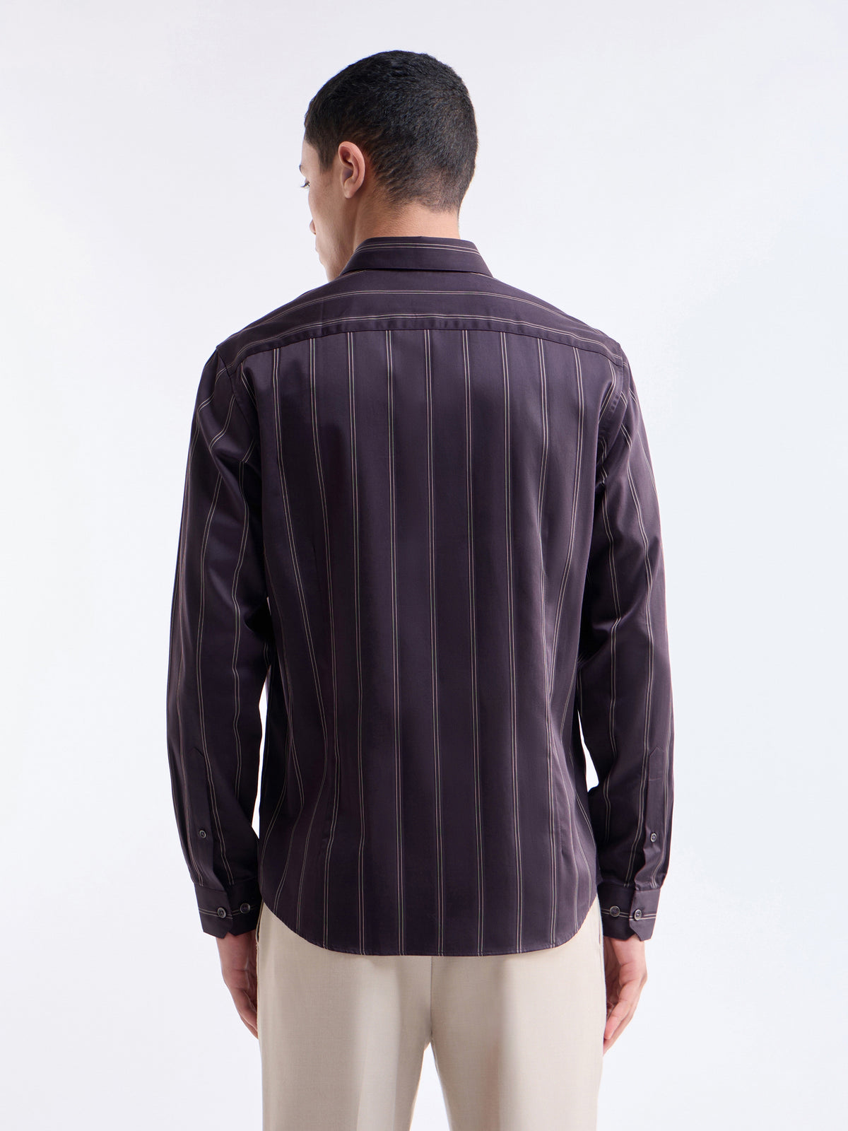 Striped Full Sleeve Cotton Shirt - Wine t4option_0