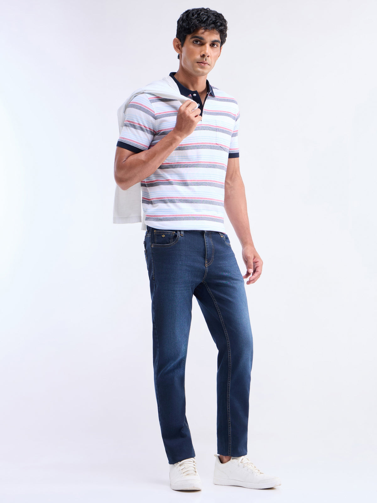 Striped Half Sleeve Regular Fit Polo T-Shirt - Dark Navy t4option_0