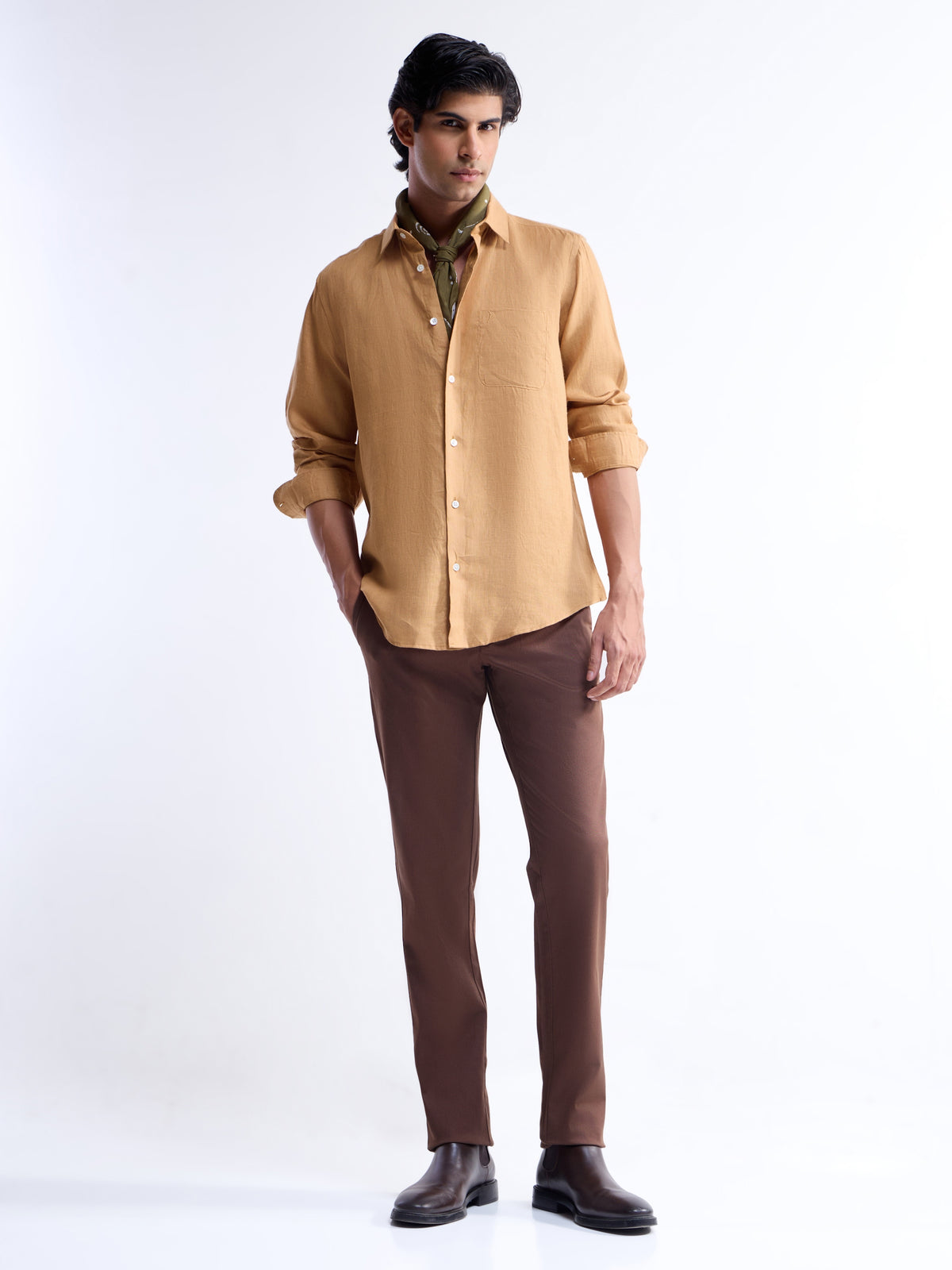 Solid Regular Fit Shirt - Tan t4option_11