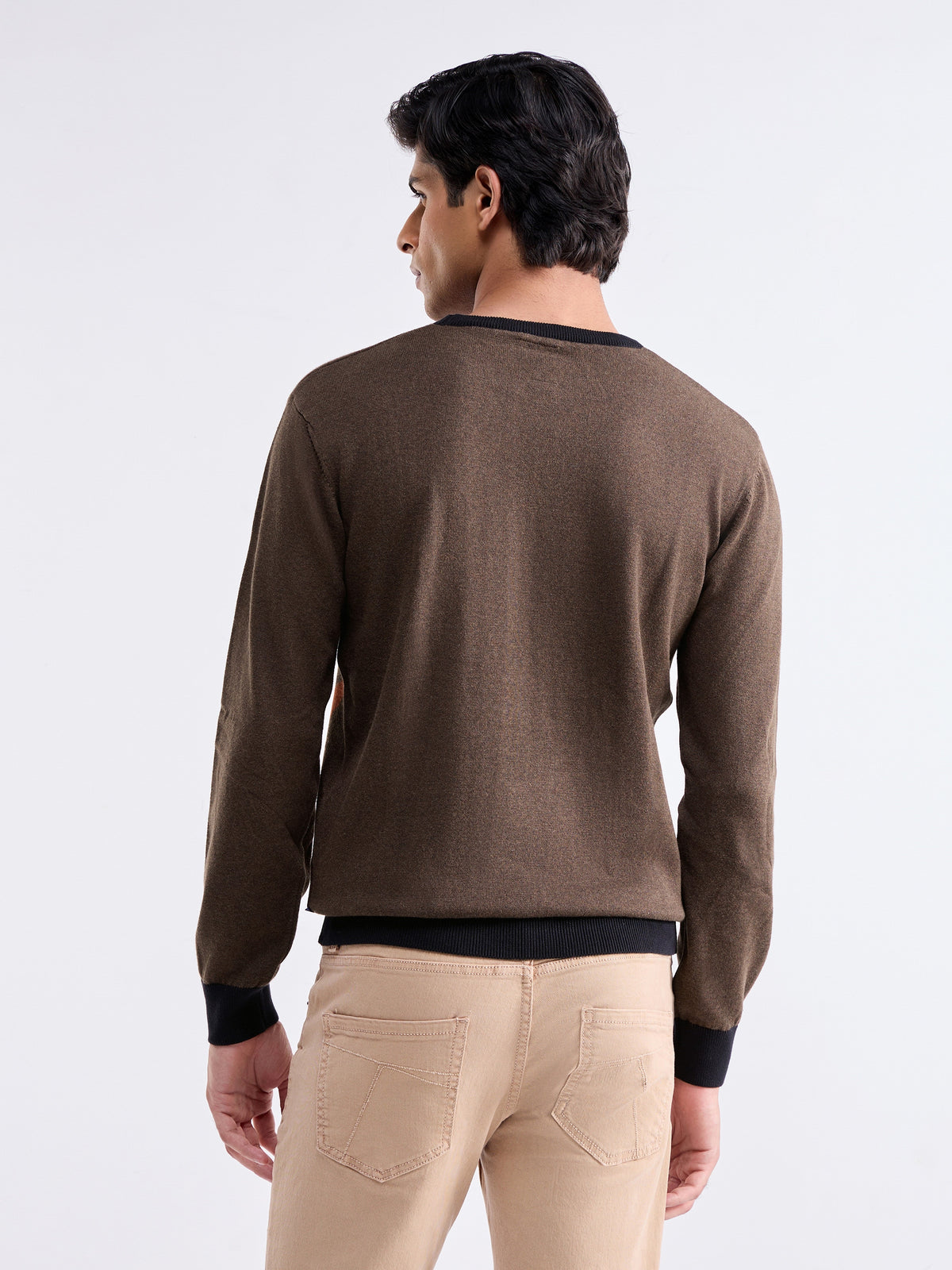 Jacquard Full Sleeve Crew Neck Sweater - Brown Mel t4option_0